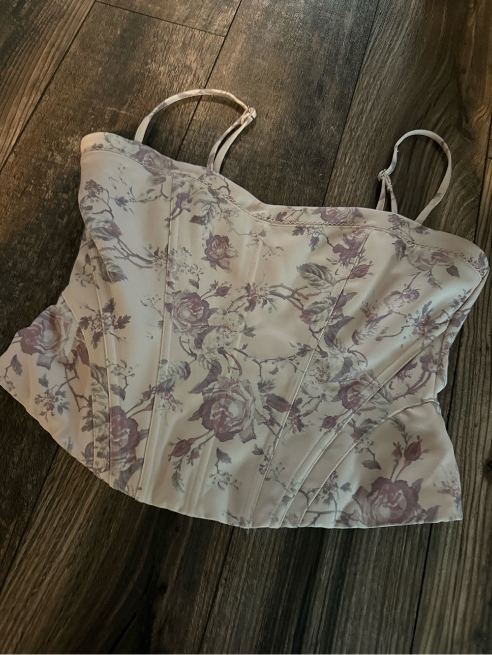 White Fox Boutique Floral Corset Cami - Cream & Dusty Rose